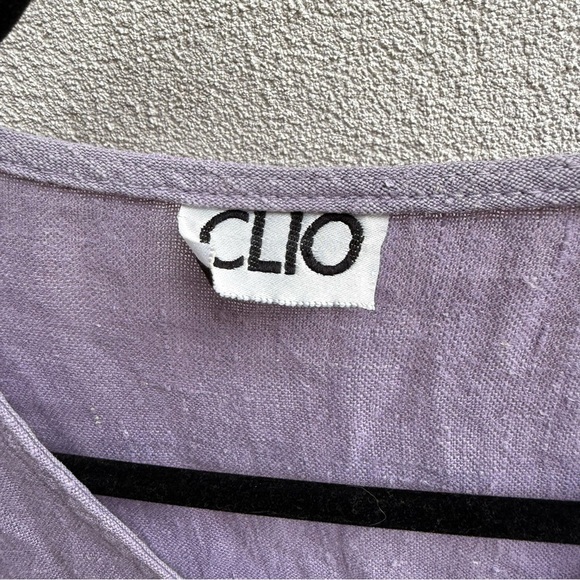 Clio Women's Button Down V-Neck Linen Casual Top Purple Long Sleeve Lightweight - Picture 2 of 6